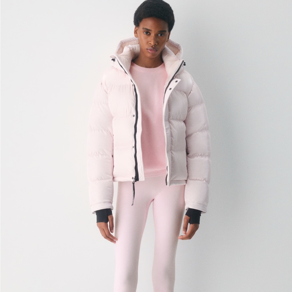 TNA Super Puff light pink puffer jacket - similar style to photo *different pink